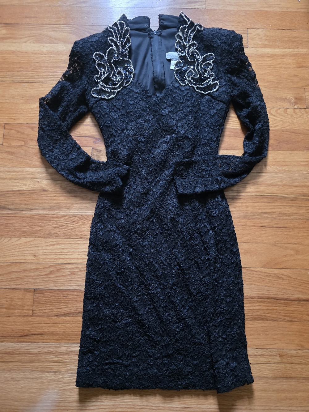 Betsy & Adam Vintage-Inspired Black Lace Dress with Beaded Collar Sz 8